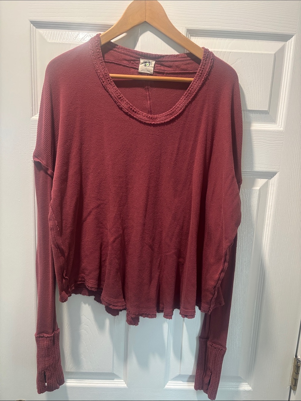 We The Free Washed Burgundy Long Sleeve Top